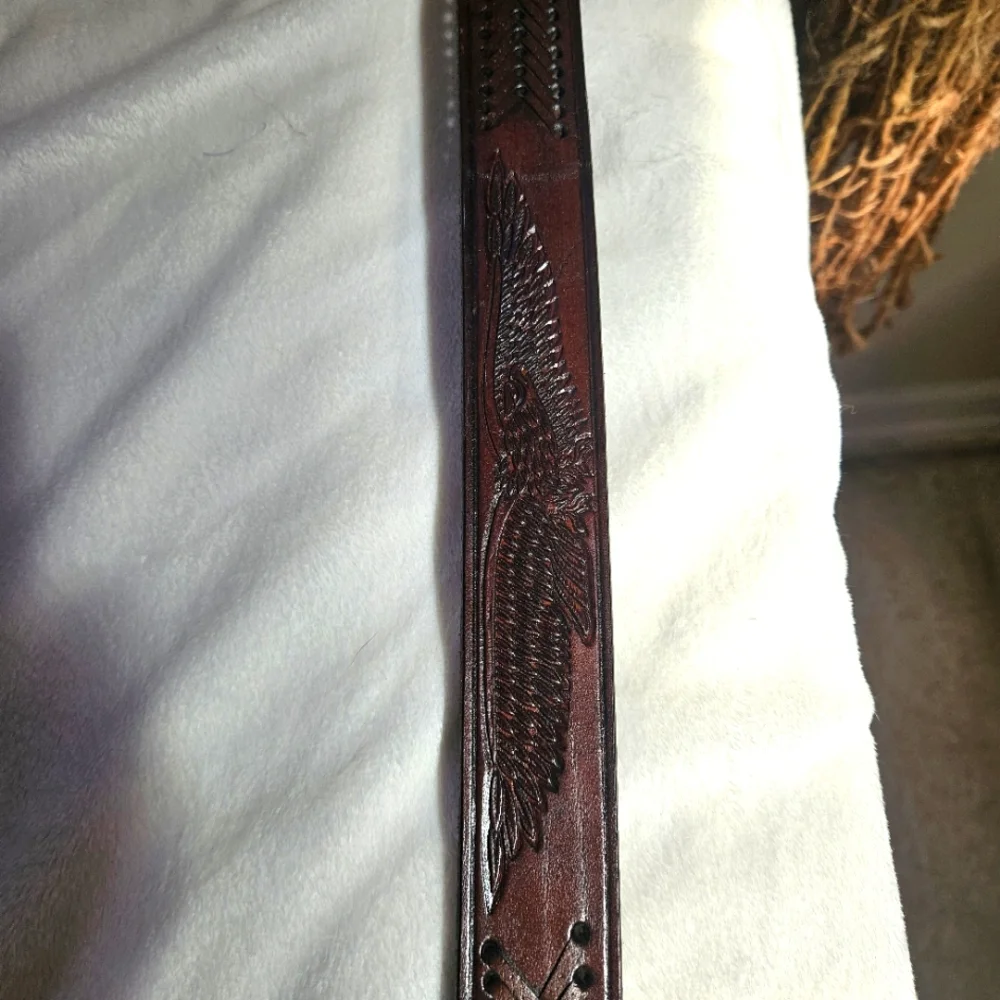 Leather Belt Mens Sz 40 Brown Tooled Eagle Design Braided Western Southwestern